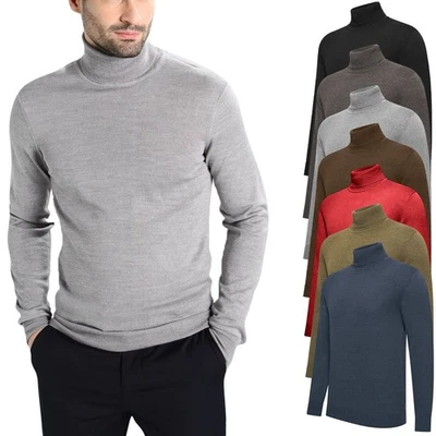 CAPPUCCINO Ex Brand Mens Cable Knitted Roll Neck High Turtle Casual Warm Sweater Ribbed Top