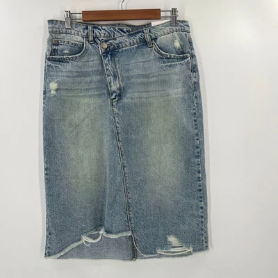 Falda midi de mezclilla cruzada Peyton azul renacimiento talla 28 dobladillo crudo envejecido Foto 1 de 4