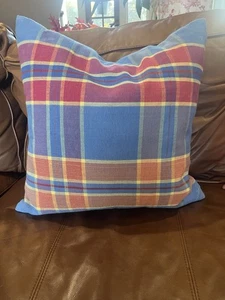 Crate & Barrel 100% cotton plaid Throw Pillow with down insert - Picture 1 of 6