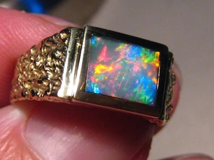 Men' s  Opal Ring , Solid 14 k Gold  ,  Nugget style ,  Size  9 1/2  no re size - Picture 1 of 10