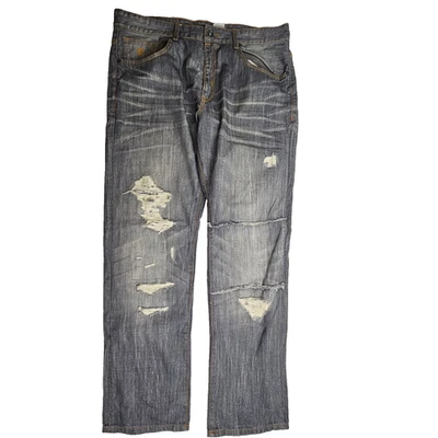 Vintage RocaWear Baggy Wide Leg Distressed Denim Jeans Size 36x32 Hip Hop Y2K - Image 1 of 4