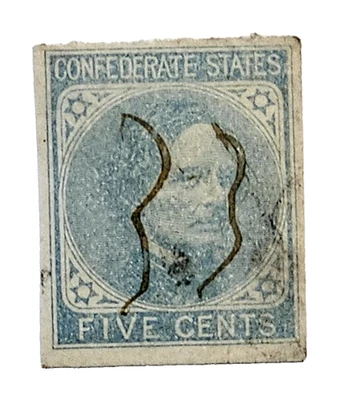 Estados Confederados #6 Jefferson Davis | 5¢ Azul 1862 | Corte Cuadrado | Cancelado Foto 1 de 2