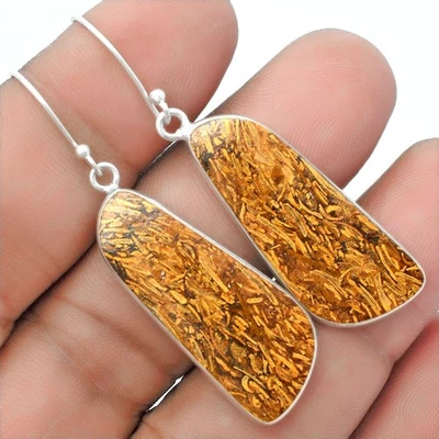 Natural Coquina Fossil Jasper India 925 Sterling Silver Earrings Jewelry E-1001 - Image 1 of 4