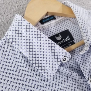 Camisa Buttercloth Para Hombre Grande Blanca Azul Geométrica Algodón Helado Calce Regular Elastizada - Imagen 1 de 14