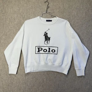 Polo Ralph Lauren Logo Double Knit Crew Sweatshirt White Womens Sz Small - Picture 1 of 15
