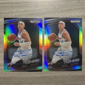 (2) Card Lot 2024-25 Panini Prizm Black Auto Silver Holo Tyler Herro Miami Heat - Picture 1 of 5