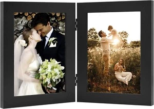 5x7 Double Picture Frame Vertical Hinged 2 Openings Folding Collage Real Glass B - Picture 1 of 8
