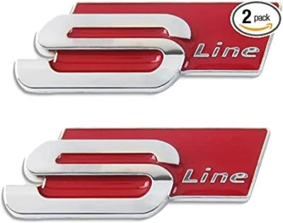 NUEVO 2 PIEZAS Cromo ROJO SLINE S Línea TRONCO INSIGNIA GUARDABARROS Emblema TT RS S3 S4 A6 A8 Q3 Foto 1 de 4