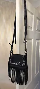 Small Black Crossover PINKO Leather Tassle / Fringe Bag - Picture 1 of 8