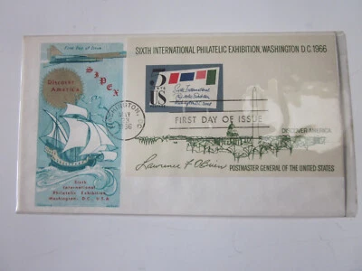 US COVER USA 1966 FDC SCOTT 1311 CHICKERING JACKSON CACHET SIPEX SOUVENIR SHEET - Image 1 of 3