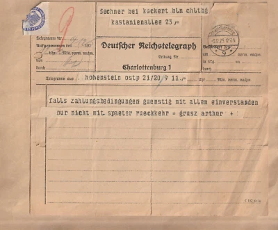 ANTIKES TELEGRAMM  vn 1925 von Ostpreußen nach Berlin - Bild 1 von 2