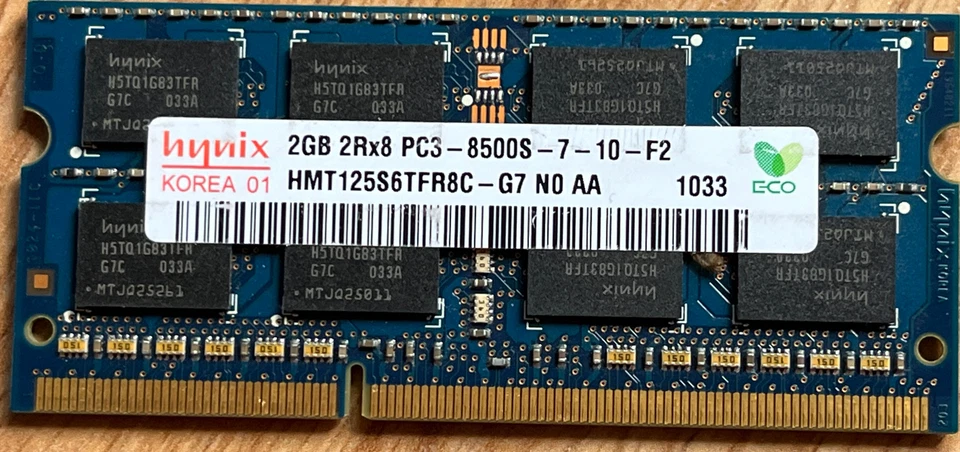 (QTY 1) Hynix 2GB 2Rx8 PC3-8500S-7-10-F2 HMT125S6TFR8C - G7 N0 AA. Condition New - Image 1 of 2