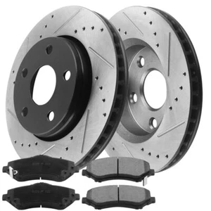 Front Black Coating Slotted Rotors & Brake Pads for Jeep Wrangler 2007-2016 2017 - Bild 1 von 4