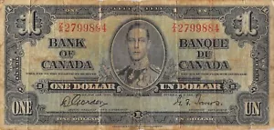 Canada $1 2.1.1937 Series Z/A Kg. G. VI Circulated Banknote MA15 - Picture 1 of 2