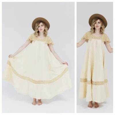 Vestido Vintage Crochet Años 70 - Diseñador Neiman Marcus Vintage Algodón Boho Hippie Foto 1 de 4