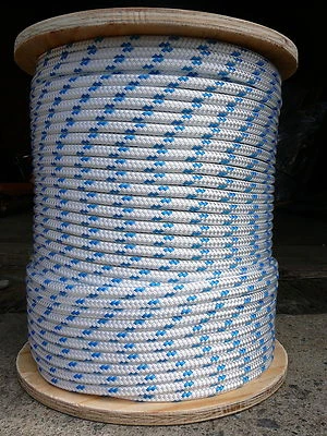 NOVATECH Sailboat Rigging Rope 5/16" x 100' White/Blue Double Braided Sheet Halyard Line