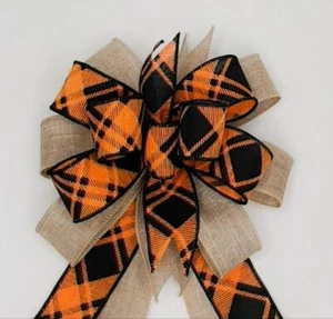 Halloween Schleife beige Leinen, vertikal kariert - Bild 1 von 2