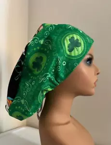 New Scrub Hat Euro Bonnet Bouffant Cap Leprechaun St Patricks Holiday Shamrock - Picture 1 of 4