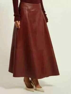 New Women's Burgundy Casual Party Real Lambskin Leather Designer Handmade Skirt - Image 1 of 4