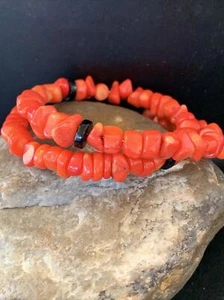 Brazalete de cuentas de ónix coral de acero inoxidable con alambre de memoria de plata de ley 01955 - Imagen 1 de 12