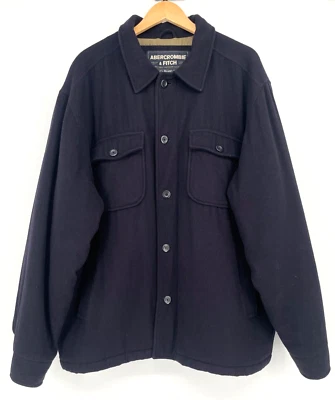 VTG Abercrombie Fitch mens size XL Heavy Wool Navy Quilted Coat Jacket Pockets - Image 1 of 4