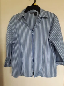 North Crest blau gestreiftes Oberteil Shirt mit durchgehendem Reißverschluss 3/4 Ärmel Gr. L - Bild 1 von 4