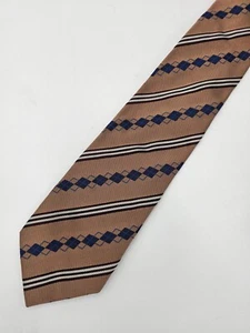 VTG Burberry London Designer Silk Mens Neck Tie Formal Traditionalist Tan Blue - Picture 1 of 5