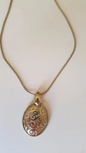 Napier Signed 16” Silver Snake Chain With Gold and Silver Filligree Oval  Pendan - Picture 1 of 3