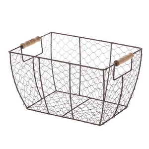 Mainstays Decorative Brown Chicken Wire Basket with Wood Handles. 12.2x8x7.28 - Picture 1 of 9