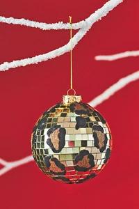 ANTHROPOLOGIE LEOPARD DISCO BALL MIRROR GLASS GLOBE CHRISTMAS HOLIDAY ORNAMENT - Picture 1 of 2