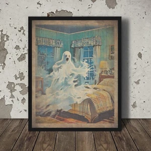 Vintage GHOST Wall Art, Retro Spirit Halloween Poster, Scary Supernatural Decor - Picture 1 of 20