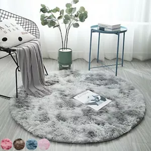 Round Area Rug Fluffy Tie-Dye Shaggy Rug Super Bedroom Floor Mat Home Carpet - Picture 1 of 28