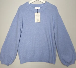 Saint Tropez Womens Jumper Size M Dutch Blue Crewe Neck Pullover Balloon Sleeves - Picture 1 of 14