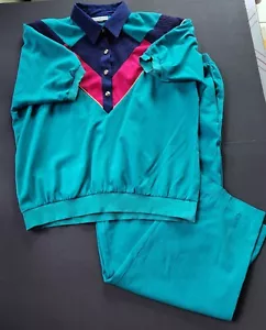 2 Pc Women's 1990 Active Wear Size M Teal Fuchsia Gold Pull On USA Alfred Dunner - Picture 1 of 6
