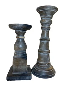 Two Large Rustic Wood Candlesticks Cottagecore Home Decor  - Picture 1 of 4