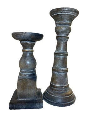 Two Large Rustic Wood Candlesticks Cottagecore Home Decor  - Image 1 of 4