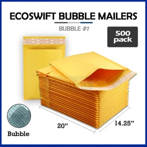 500 #7 14.25x20 ECOSWIFT KRAFT BUBBLE MAILERS PADDED ENVELOPES - Picture 1 of 6
