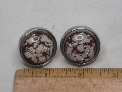 vintage HICKOK cuff links large round convex Lucite white red sparkle chrome - Image 1 of 4