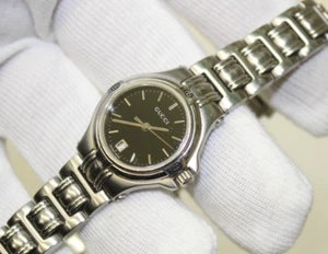 Gucci 9040L Watch Black Ladies Quartz 25mm Vintage Date Round Swiss Made - Picture 1 of 7