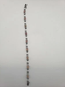 Silver Bracelet Pink Top Accents Tennis 7." 925 - Picture 1 of 8