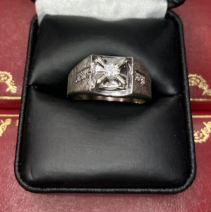 Anello Vintage Oro Bianco 10k Solitario Diamante Da Uomo Art Déco Solitario Vintage 10 3/4 - Foto 1 di 16