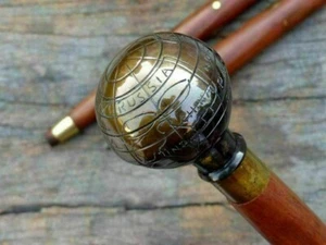 Bastón victoriano antiguo de madera con mango de latón dorado macizo vintage - Imagen 1 de 6