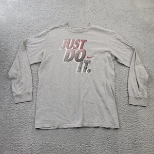 Nike Shirt Boys XL 18-20 Kids Just Do It Graphic Gray Cotton Long Sleeve - Picture 1 of 8