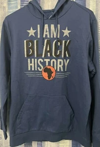Men's Well Worn Size XL Blue Africa "I am Black History" Hoodie Kangaroo Pocket - Picture 1 of 4