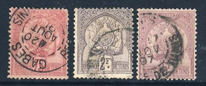 TUNISIA 1888 Arms on Shaded Background 75c 2 Fr & 5 Fr  SG 18, SG 21 & SG 27 VFU - Picture 1 of 2