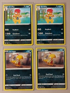 2x Scrafty 099/203 & 2x Scraggy 098/203 Pokemon card Evolving Skies NM - Picture 1 of 1