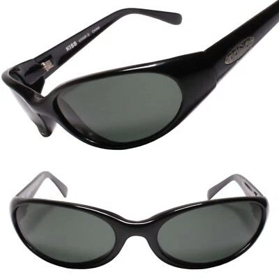 Gafas de sol negras ovaladas envolventes Y2K vintage genuinas Temple adornadas Foto 1 de 3