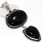 Black Onyx 925 Silver Plated Long Gemstone Pendant 3.3" Gifts For GirlFriend GW