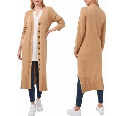 Cárdigan para mujer Vince Camuto talla grande suéter con botones café con leche tostado jaspeado Foto 1 de 4