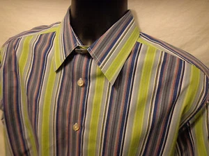 Y-Chrome Long Sleeve Cotton Blend Multi-Colored Striped Men's Shirt Sz M - Picture 1 of 4